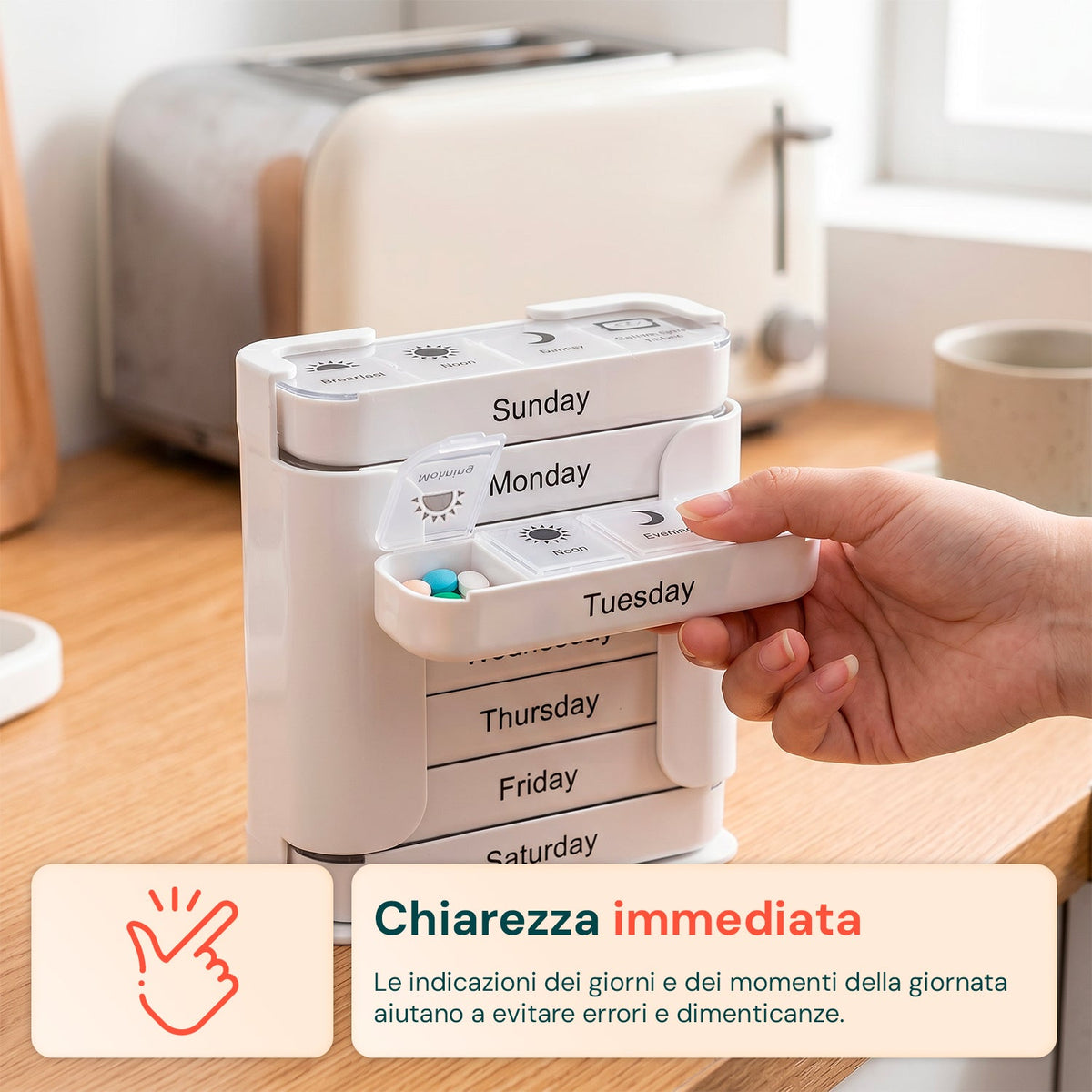 Organizer Pillole Settimanale 7 Giorni con Contenitori Giornalieri Rimovibili e Portatili