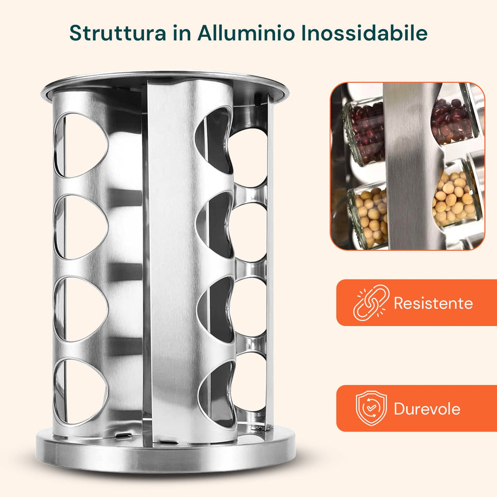 Portaspezie Girevole a 360° per Cucina con 16 Barattoli Inclusi