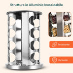 Portaspezie Girevole a 360° per Cucina con 16 Barattoli Inclusi