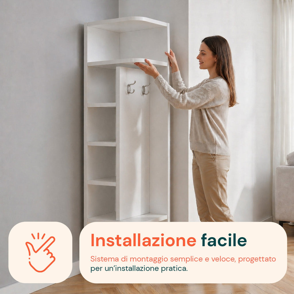 Scaffale Angolare in MDF Bianco a 7 Ripiani 180x30x30 cm – ad Alta Portata