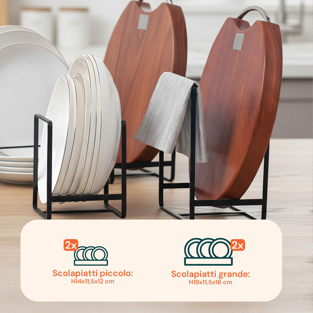 Scolapiatti Verticali Salvaspazio – Set 4 Pezzi in Metallo 2 Misure Salvaspazio