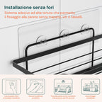 Set di 2 mensole adesive da parete in acciaio nero per bagno e cucina