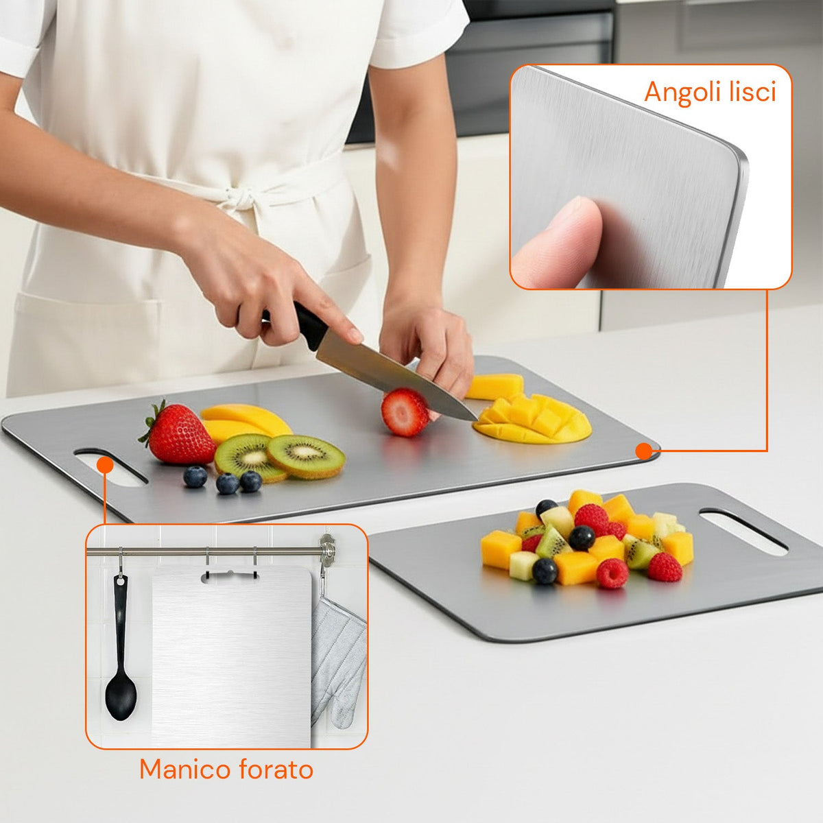 Set 3 Taglieri Bifacciali Varie Dimensioni in Acciaio Inox Antiruggine