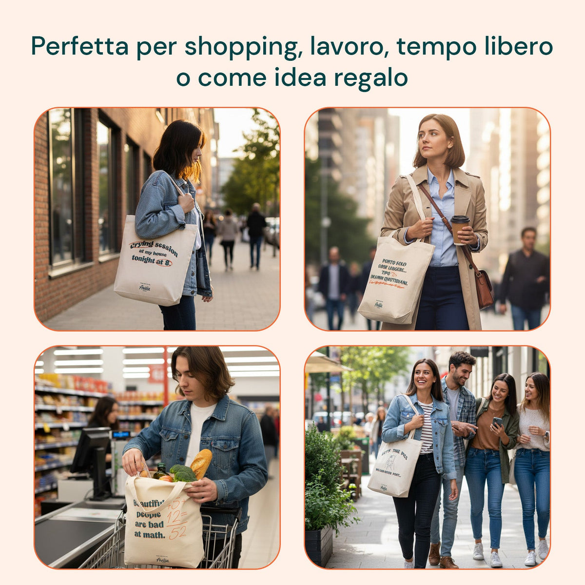 Borsa shopper riutilizzabile 35x40 cm in cotone e poliestere