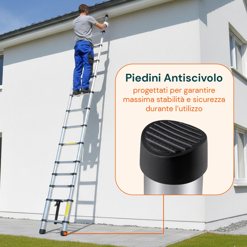 Scala Telescopica Professionale da 7 a 13 Gradini in Acciaio – Uso Domestico e Lavorativo