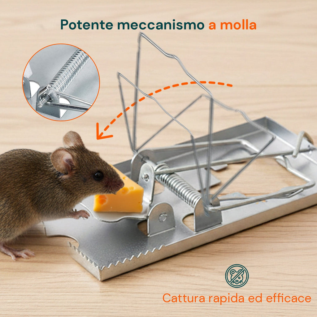 Set di 2 Trappole per Topi a Scatto in Metallo per Interni ed Esterni