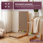 Tiragraffi per Gatti a Forma di L Altezza 68 cm in Carta Ondulata Resistente e Legno MDF – con Gioco a Pallina Integrato