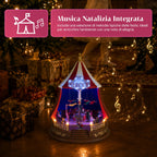 Carillon Natalizio Animato CircoJoy con Luci LED e Musica, Tendone Circo Ø34 x A44 cm in Plastica, Scena Rotante, Alimentazione USB o a Batterie