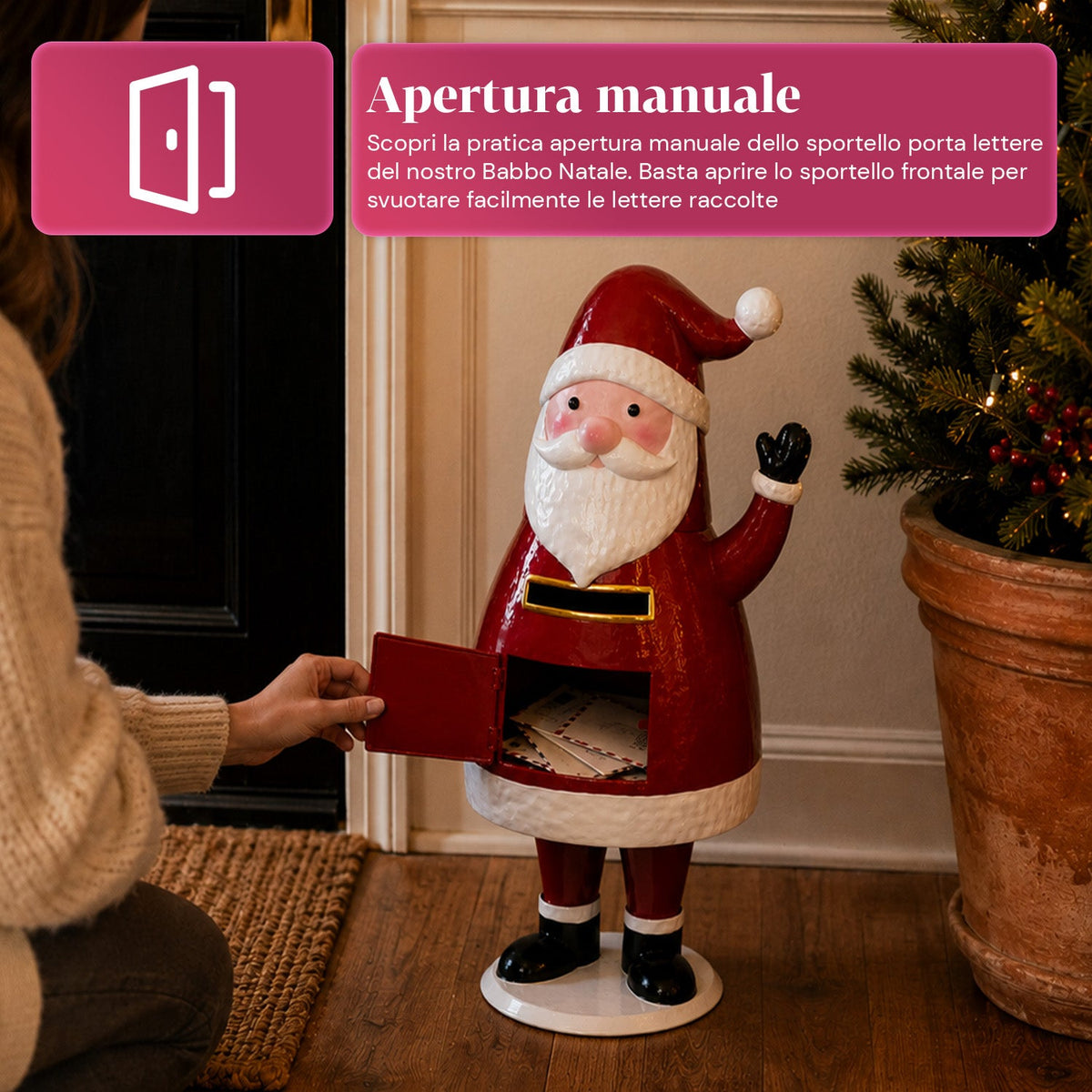 Dear Santa, statua Babbo Natale porta lettere in metallo, sportello ad apertura manuale, altezza 54,5 cm, dimensioni 28x19x54,5 cm