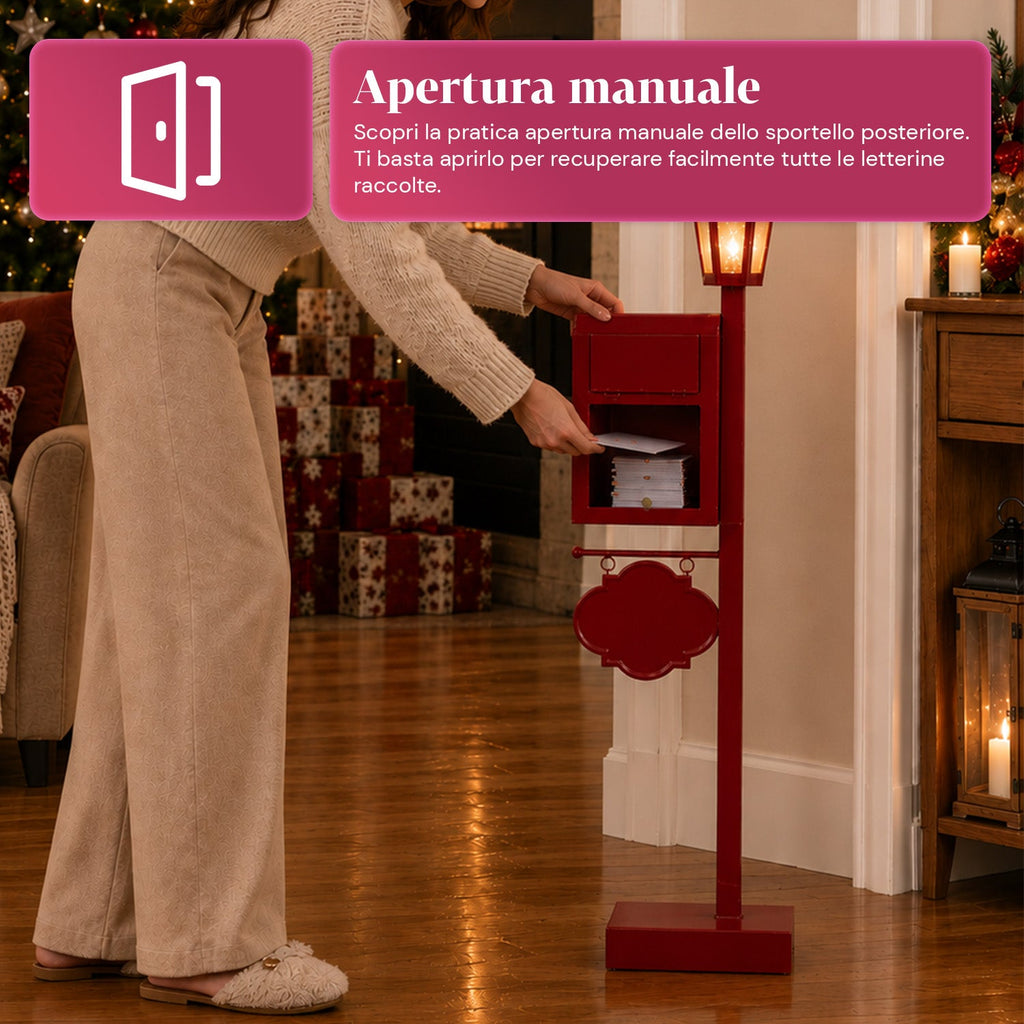 DeerPost Cassetta Postale Natalizia con Lanterna a LED e Sportello Posteriore, Decorazione in Metallo con Cartello Pendente, Altezza 92,5 cm