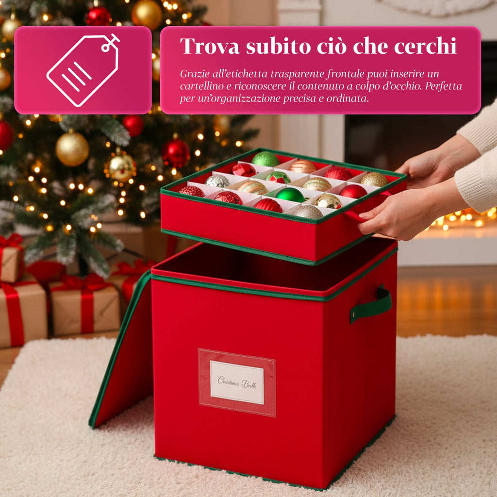 Organizer per 64 Palline di Natale in Tessuto Oxford e TNT con Coperchio e Manici