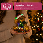 Orsetto di Natale Luminoso con Trenino Rotante e Carillon, Teddy XMAS Bear Station, Decorazione Natalizia LED in Poliresina 20,5 cm