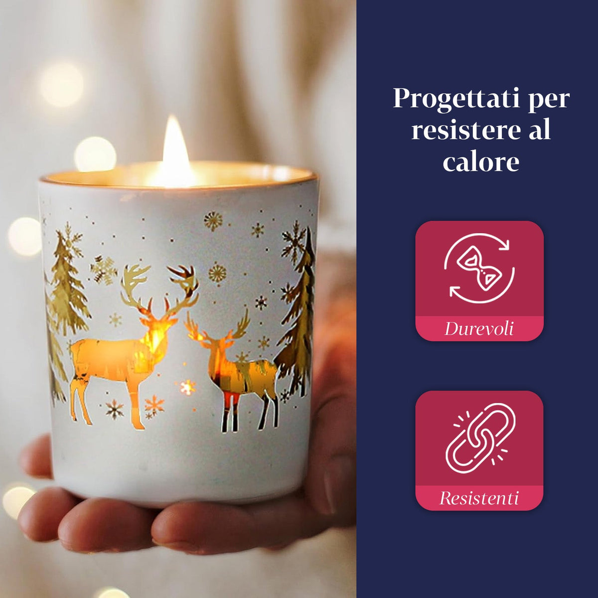 Set di 3  Portacandele Decorativi in Edizione Limitata Natalizia in Vetro
