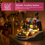 Villaggio Natalizio Luminoso Xmas Town a Batteria con Luci LED, Musica, Albero Rotante, Trenino in Movimento e Slitta di Babbo Natale, 27x25x34 cm