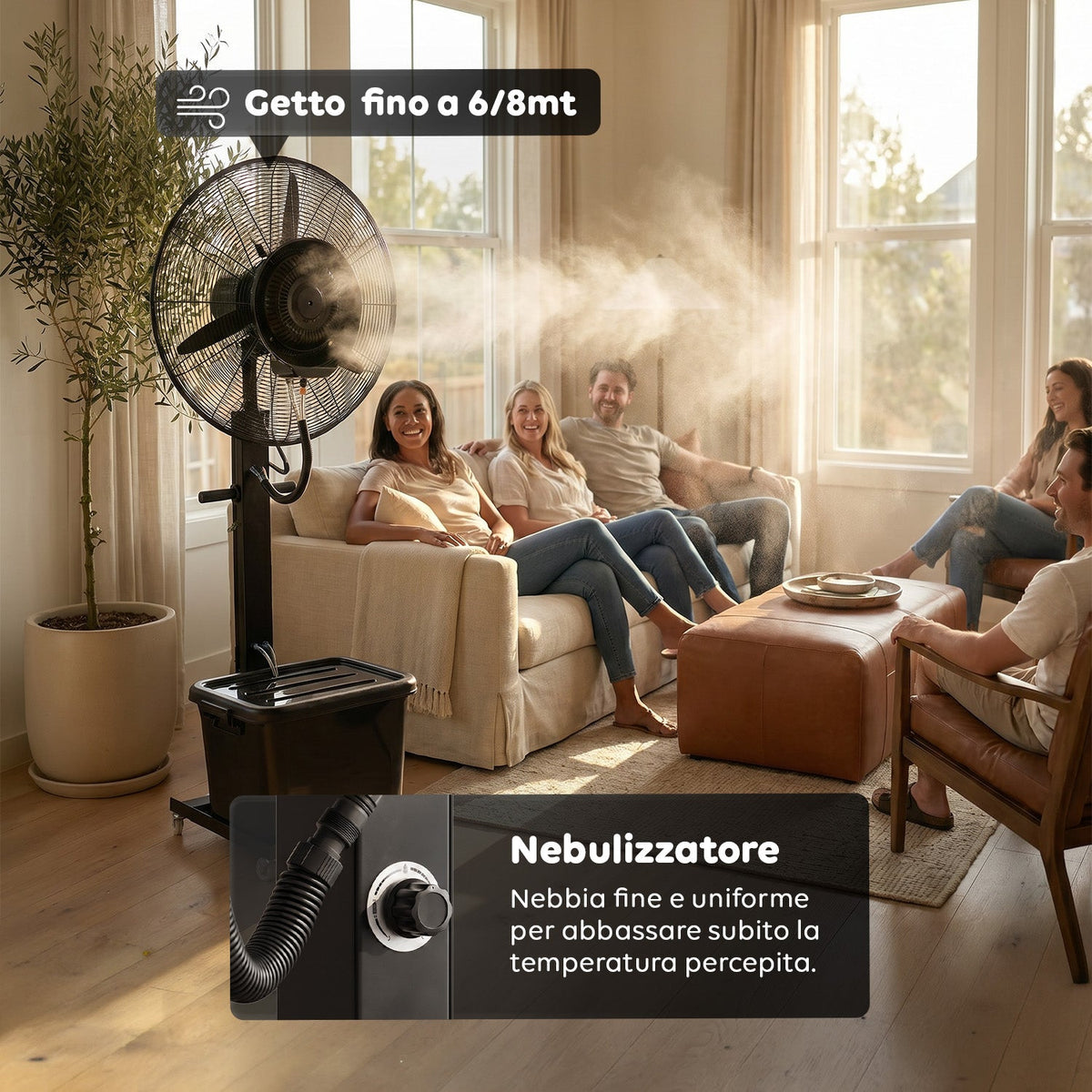 Ventilatore Nebulizzatore Industriale 230W con Pale in Alluminio 65 cm - 3 Velocità di Oscillazione