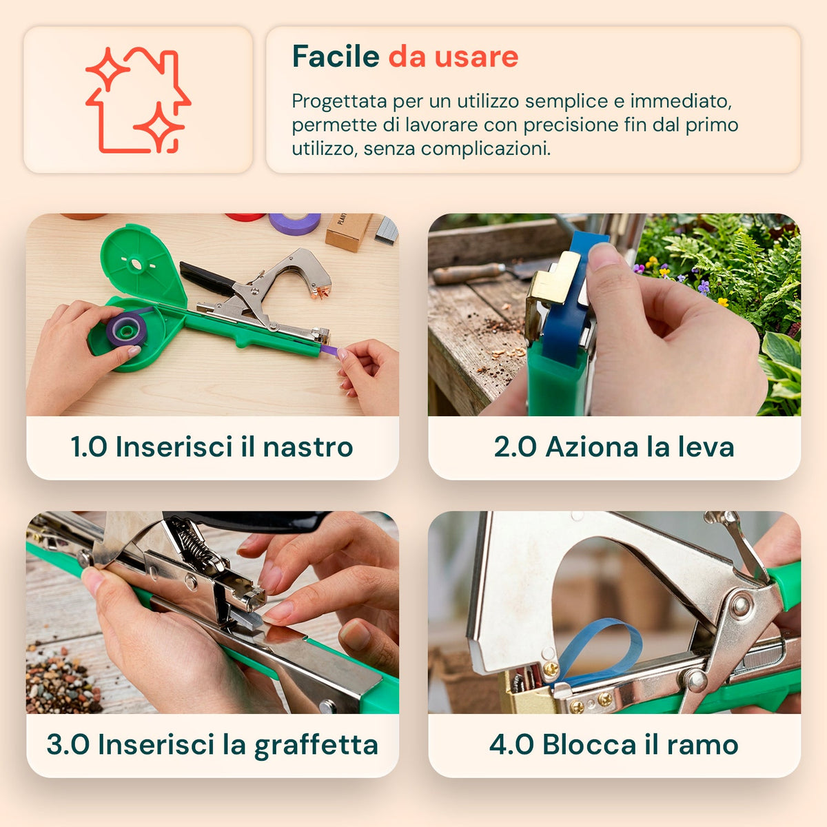 Macchina Legatrice per Piante Professionale in Acciaio con Kit 40 Nastri Bicolore e 10.000 Graffette – 31 cm