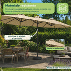 Ombrellone da Giardino Ovale XXL 460x270 in Acciaio al Carbonio e Telo in Poliestere - Altezza 2,45m (Base NON Inclusa)