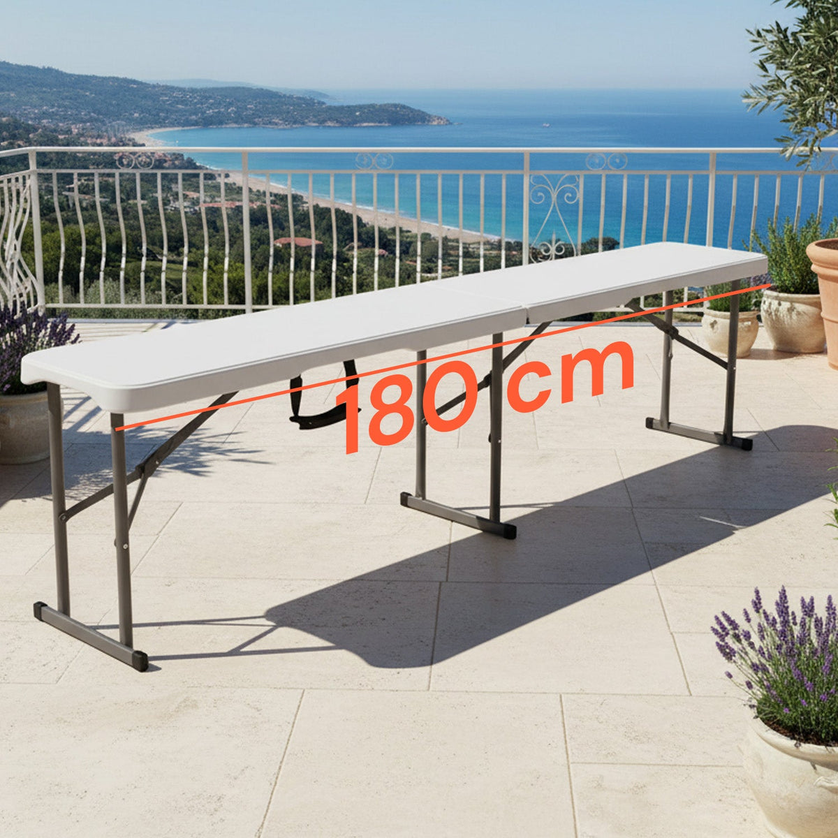 Panca Pieghevole Bianca 180x28x44cm – Modello Stilo da Giardino o Casa