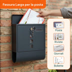 Cassetta Postale in Acciaio Inox con Serratura e Scomparto Giornali
