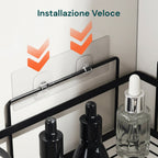 Set di 4 mensole adesive da parete in metallo con ganci – Senza fori