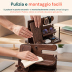 Organizer da Scrivania in Legno con Supporto Smartphone e Porta Orologi – Compreso di Alloggiamento per il Cavo di Ricarica – 25,5x15x18,5 cm