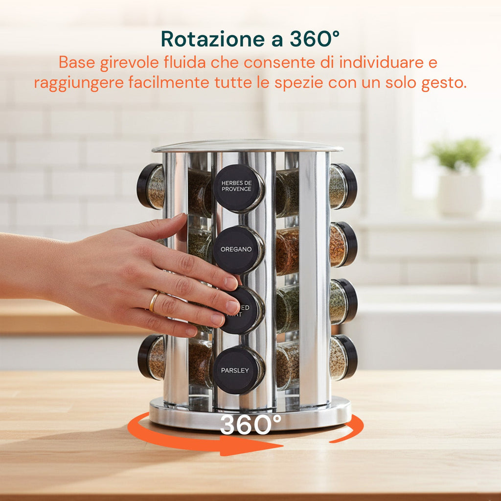Portaspezie Girevole a 360° per Cucina con 16 Barattoli Inclusi