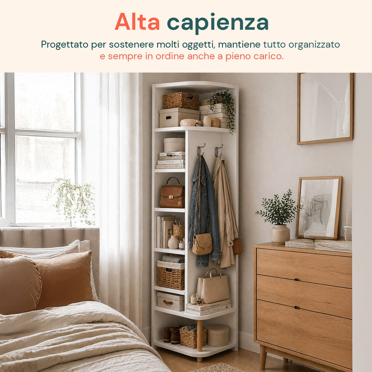 Scaffale Angolare in MDF Bianco a 7 Ripiani 180x30x30 cm – ad Alta Portata