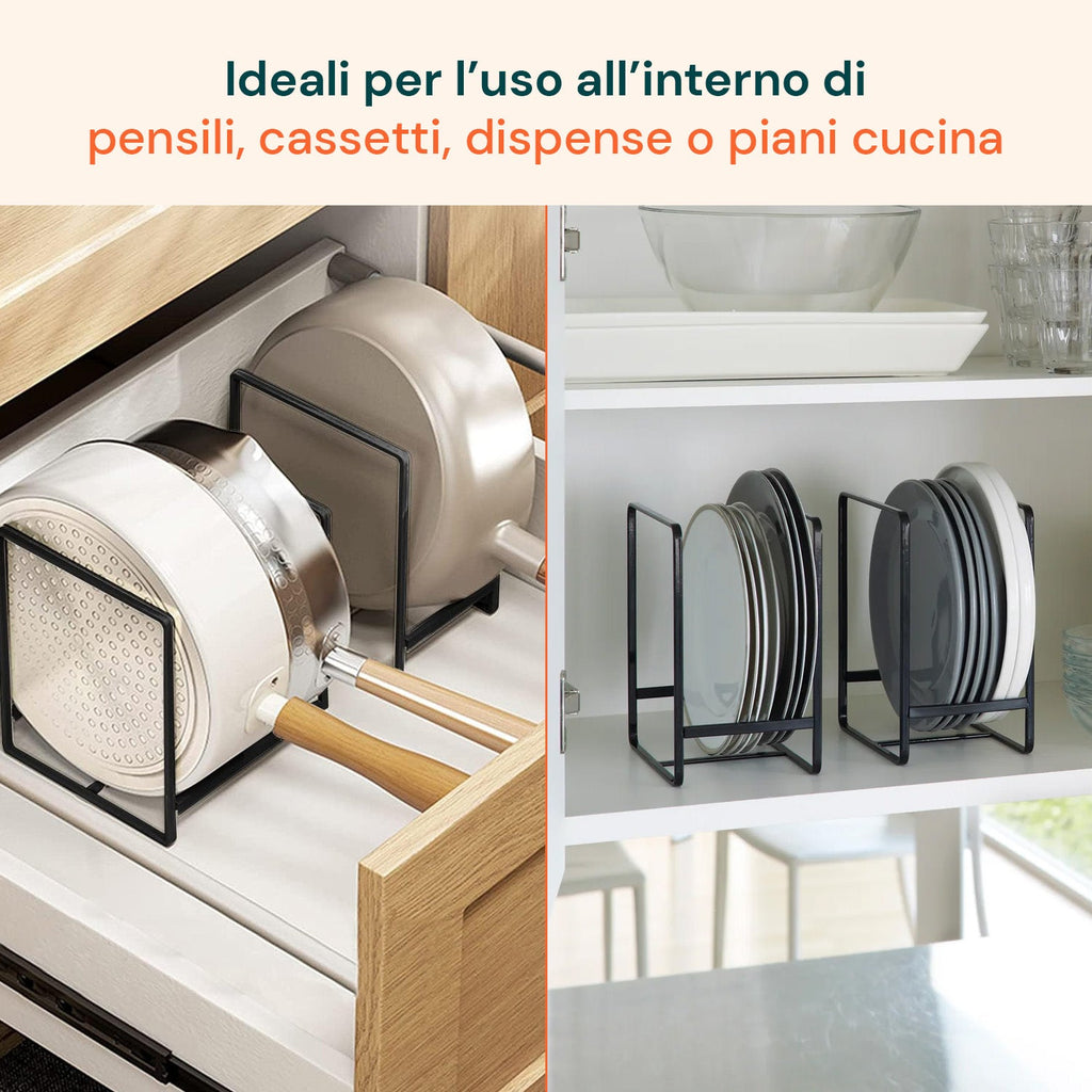 Scolapiatti Verticali Salvaspazio – Set 4 Pezzi in Metallo 2 Misure Salvaspazio