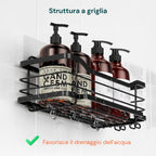 Set di 2 mensole adesive da parete in acciaio nero per bagno e cucina