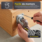 Set 4 Ruote Universali Piroettanti da 50 mm in Gomma e Acciaio – Portata 200 kg – Kit Completo con Viti e Cacciavite