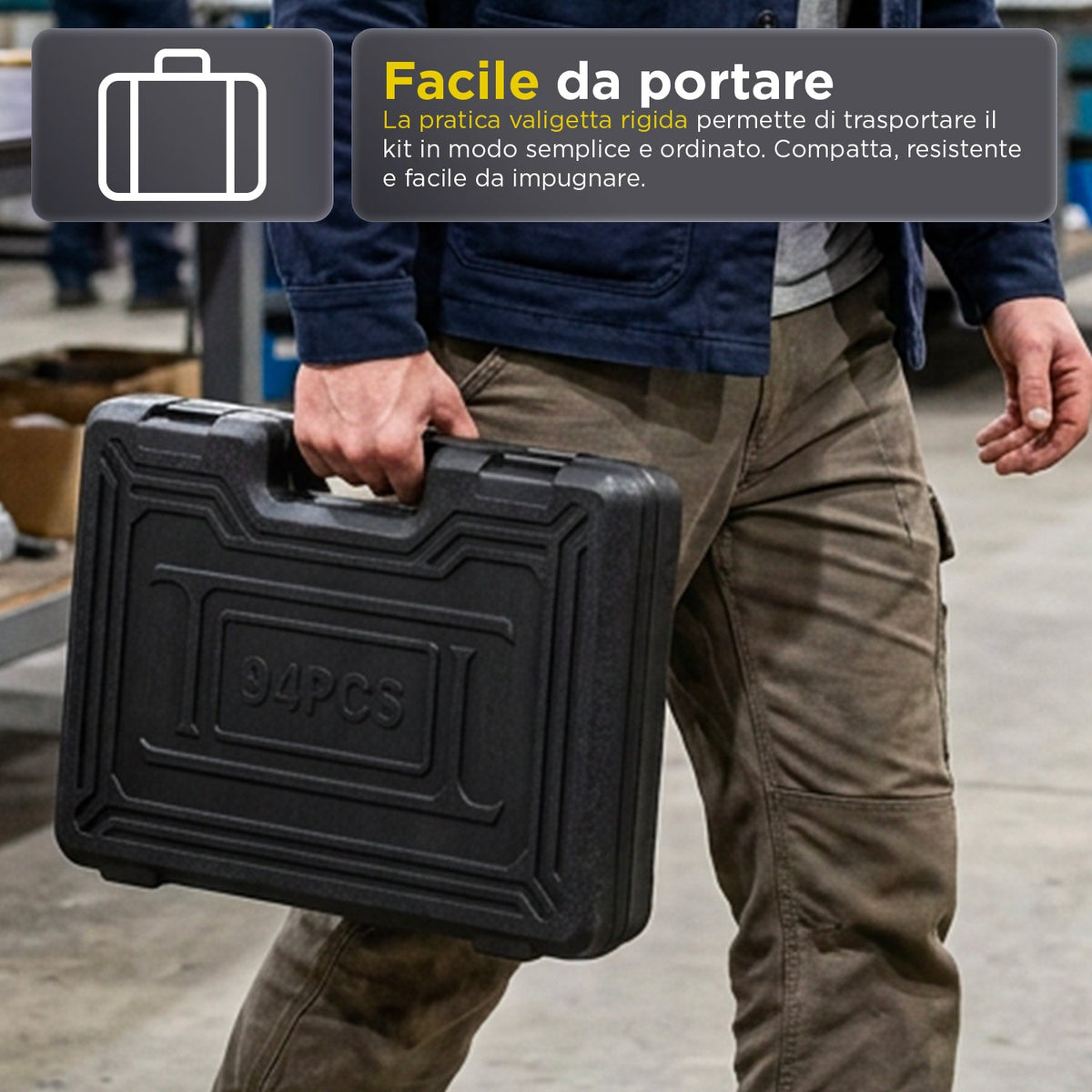 Set 94 Attrezzi da Lavoro in Cromo Vanadio con Valigetta – Meccanica Professionale Completo di Cricchetti, Bussole, Punte e Prolunghe