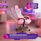 Sedia Gaming Ergonomica con Luci RGB e Cuscino Lombare Massaggiante, Poltrona Ufficio Reclinabile con Telecomando