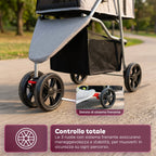 Passeggino per Cani e Gatti Pieghevole Portata 15kg con Cabina Trasparente - in Acciaio e Tessuto Oxford con Portabicchieri e Cestello