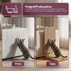 Tiragraffi per Gatti a Forma di L Altezza 68 cm in Carta Ondulata Resistente e Legno MDF – con Gioco a Pallina Integrato
