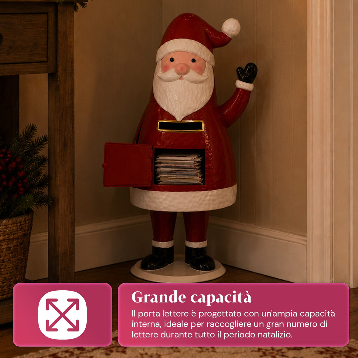 Dear Santa, statua Babbo Natale porta lettere in metallo, sportello ad apertura manuale, altezza 54,5 cm, dimensioni 28x19x54,5 cm