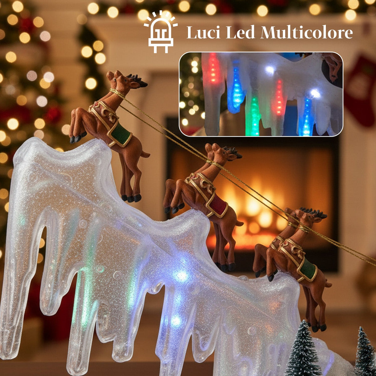 Slitta natalizia con luci, musica e movimento – 29x6x23 cm
