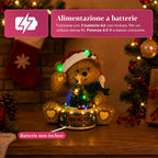 Orsetto di Natale Luminoso con Trenino Rotante e Carillon, Teddy XMAS Bear Station, Decorazione Natalizia LED in Poliresina 20,5 cm