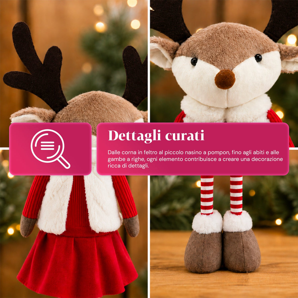 Renna Natalizia Estensibile 45-80 cm con Gambe Telescopiche, Struttura in Ferro – 2 Outfit Scandinavo o Country