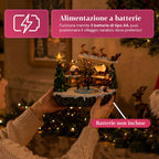 Villaggio Natalizio Luminoso Snowtime con Pista di Pattinaggio Animata, Luci LED e Musica, Slitta di Babbo Natale, Poliresina 21,5x15,8x22,5 cm