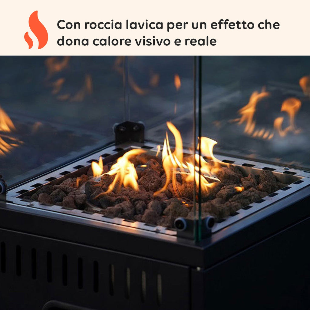 Caminetto a Gas da Esterno con Roccia Lavica e Ruote – 12kW