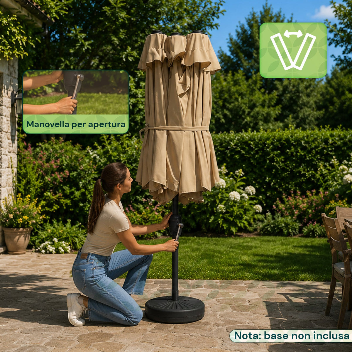 Ombrellone da Giardino Ovale XXL 460x270 in Acciaio al Carbonio e Telo in Poliestere - Altezza 2,45m (Base NON Inclusa)
