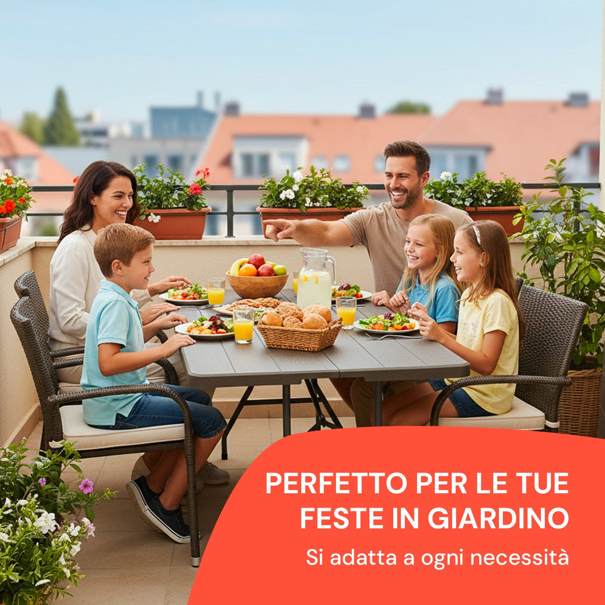 Tavolo Pieghevole Richiudibile a Valigetta Portatile Effetto Rattan in Resina PP