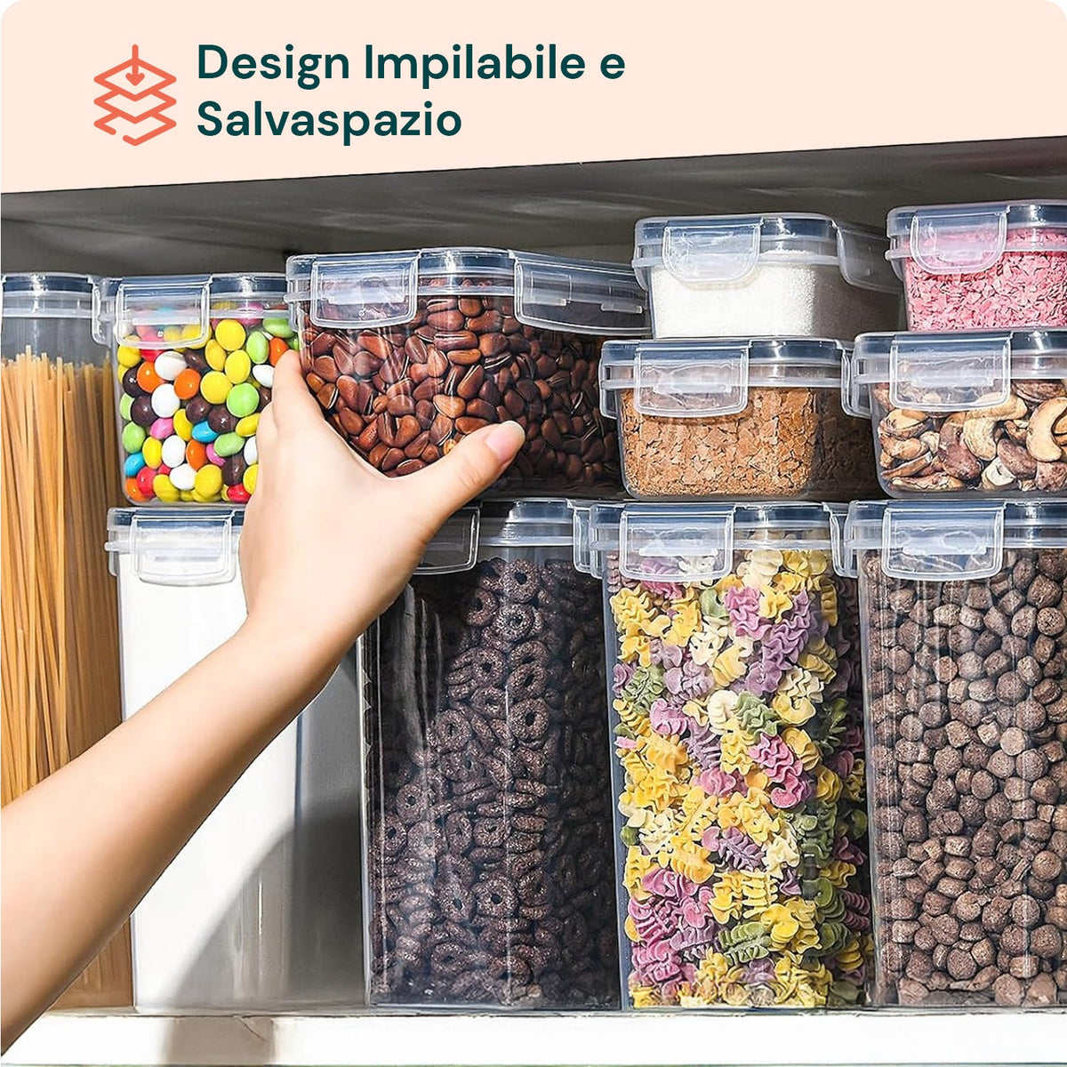 Set di 24 contenitori ermetici per alimenti di diverse dimensioni con etichette