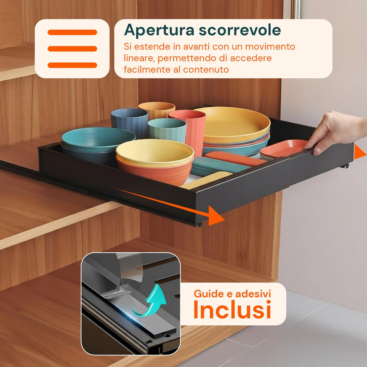 Cassetto estensibile universale in acciaio 30-50 cm - Portata 8 kg
