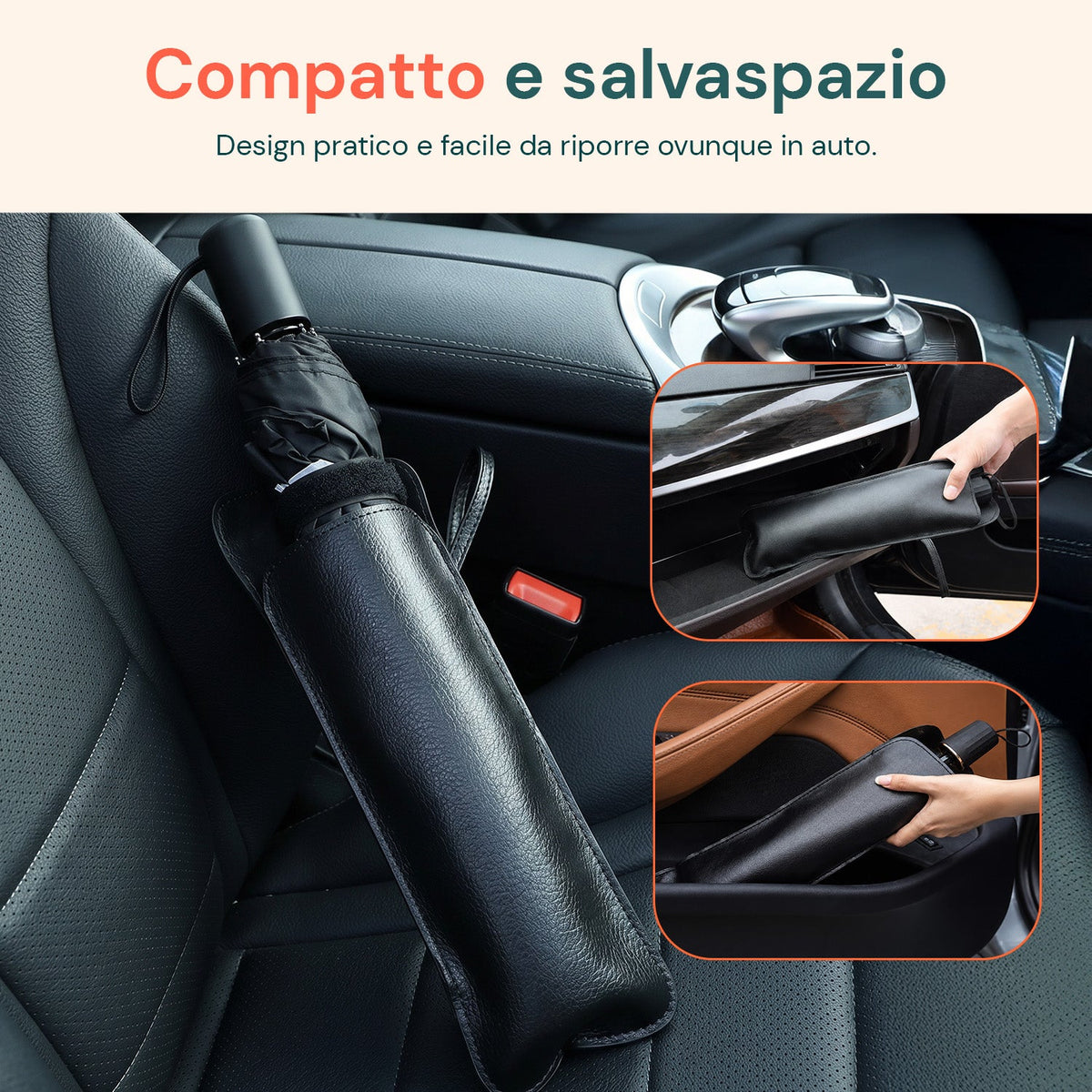 Parasole per Auto a Ombrello – Protezione Raggi UV Universale – Dimensioni 140x80cm – Struttura a 10 Aste in Ferro e Tessuto 170T – Pieghevole con Custodia Salvaspazio – Raffresca Abitacolo