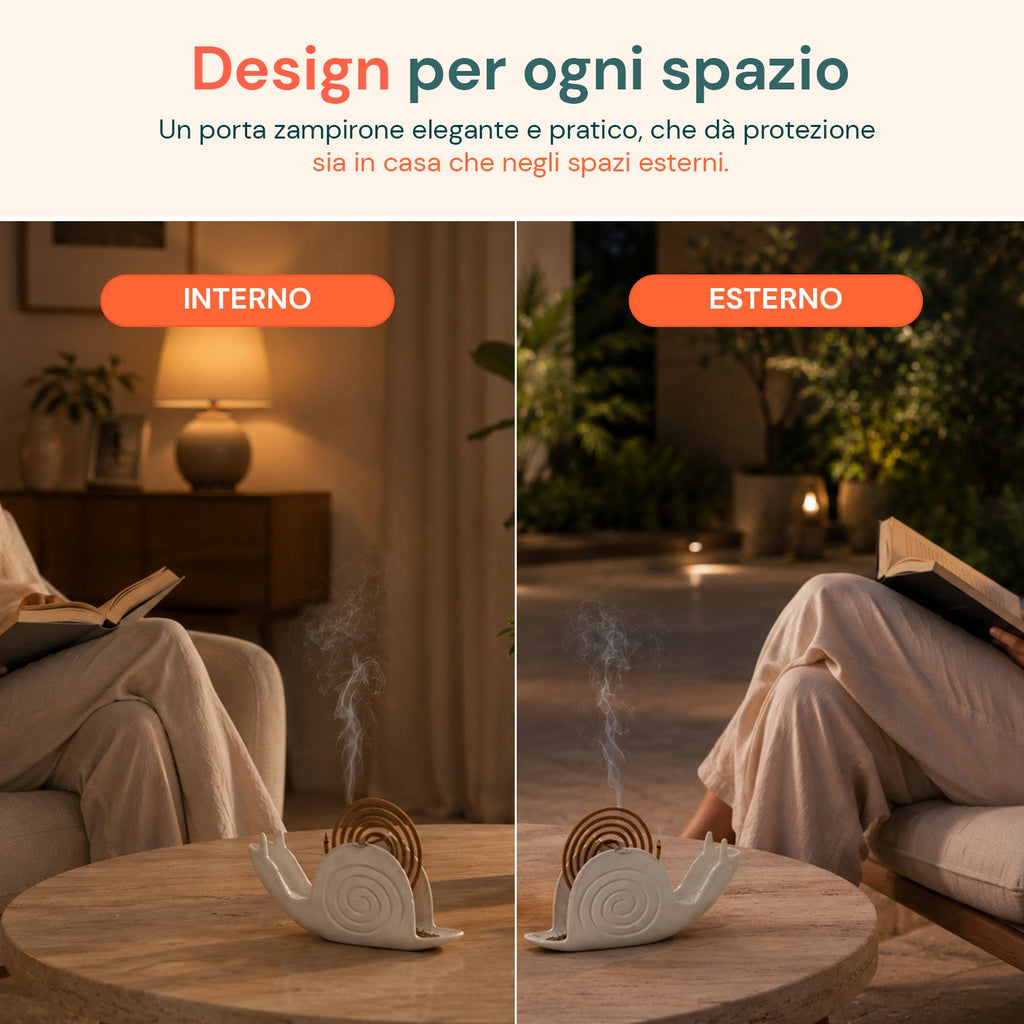 Porta Zampirone a forma di Lumaca – Supporto per Spirali Antizanzare in ABS Ignifugo – Con Base Raccogli Cenere – Design Universale Riutilizzabile – Dimensioni 18x3,2x7,5cm