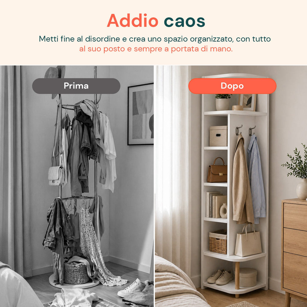 Scaffale Angolare in MDF Bianco a 7 Ripiani 180x30x30 cm – ad Alta Portata