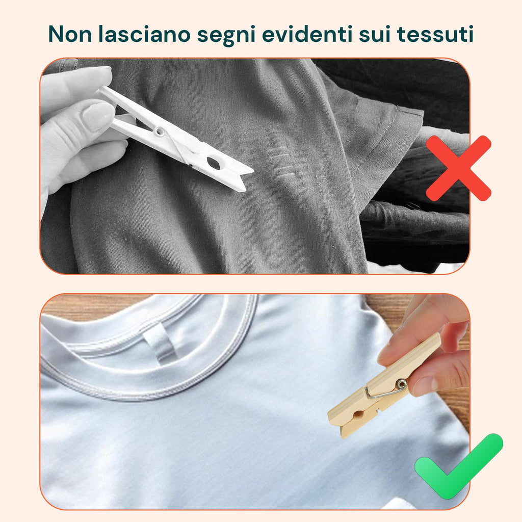 Set 100 Mollette in Legno Multiuso con Molla in Acciaio