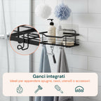 Set di 2 mensole adesive da parete in acciaio nero per bagno e cucina