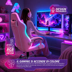 Sedia Gaming Ergonomica con Luci RGB e Cuscino Lombare Massaggiante, Poltrona Ufficio Reclinabile con Telecomando